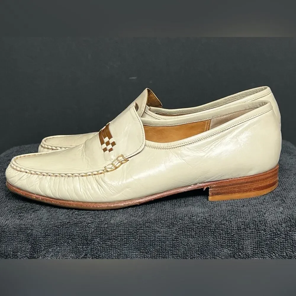 BARKER Men's Beige BIT Leather Loafers Size 8 / 9 / 42-43 26cm Made in England